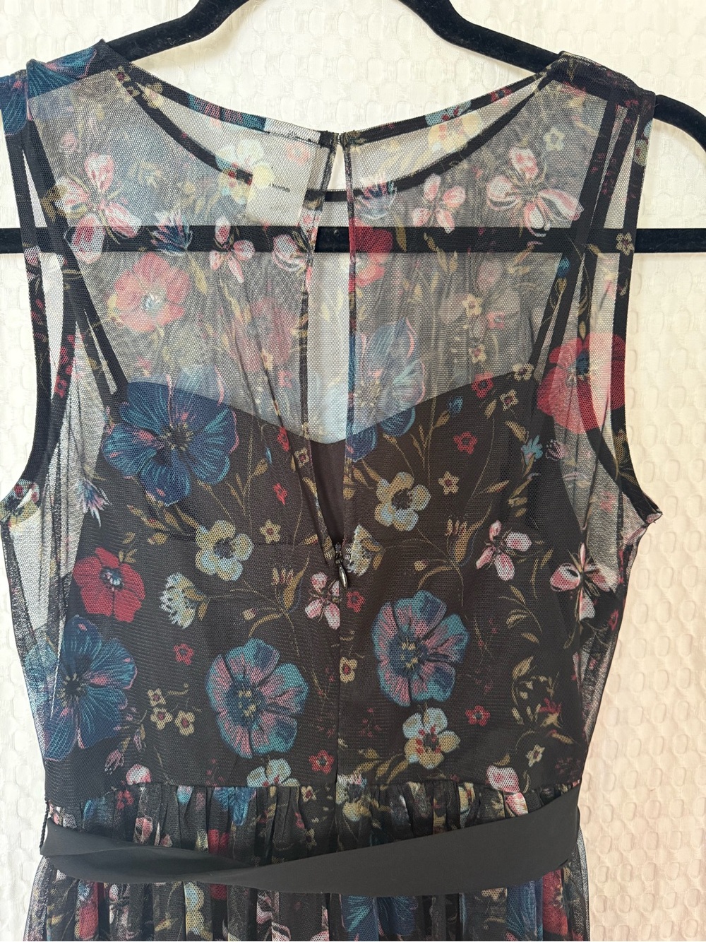 LC Lauren Conrad Disney Floral Mesh Dress Fit Flare Midi Sheer Overlay 4 - Picture 5 of 7
